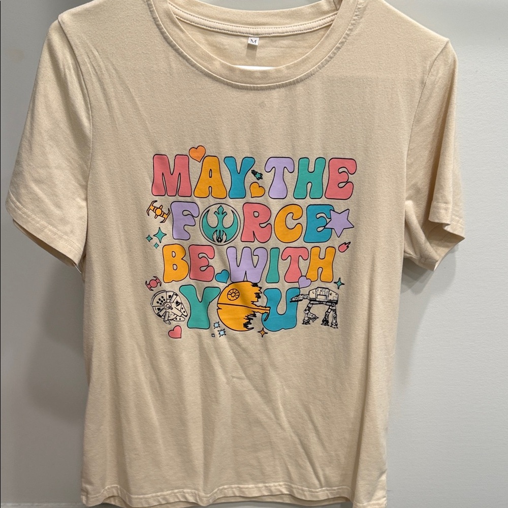 Beige Tee with Colorful Star Wars Graphic